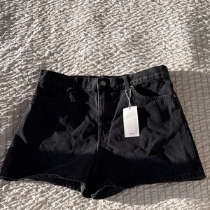 Mango Black Denim High-Rise Shorts